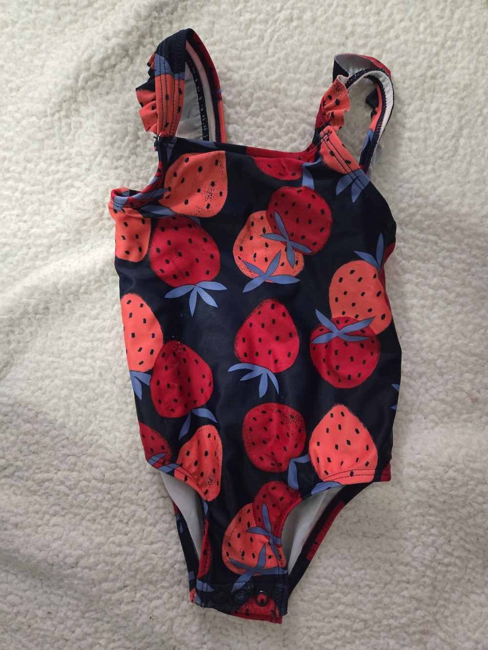 Carter's Navy One-Piece Swimsuit with Red-Orange Strawberry Print